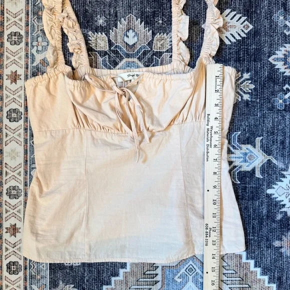 Simple Retro Ruched Bust Knot Front Ruffle Trim Cami Top Women’s Size Large - Picture 9 of 9